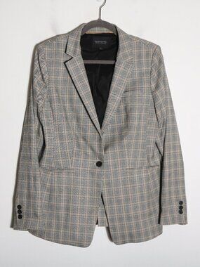 Banana Republic Long and Lean Blazer Womens 12 Houndstooth Plaid Preppy Stretch